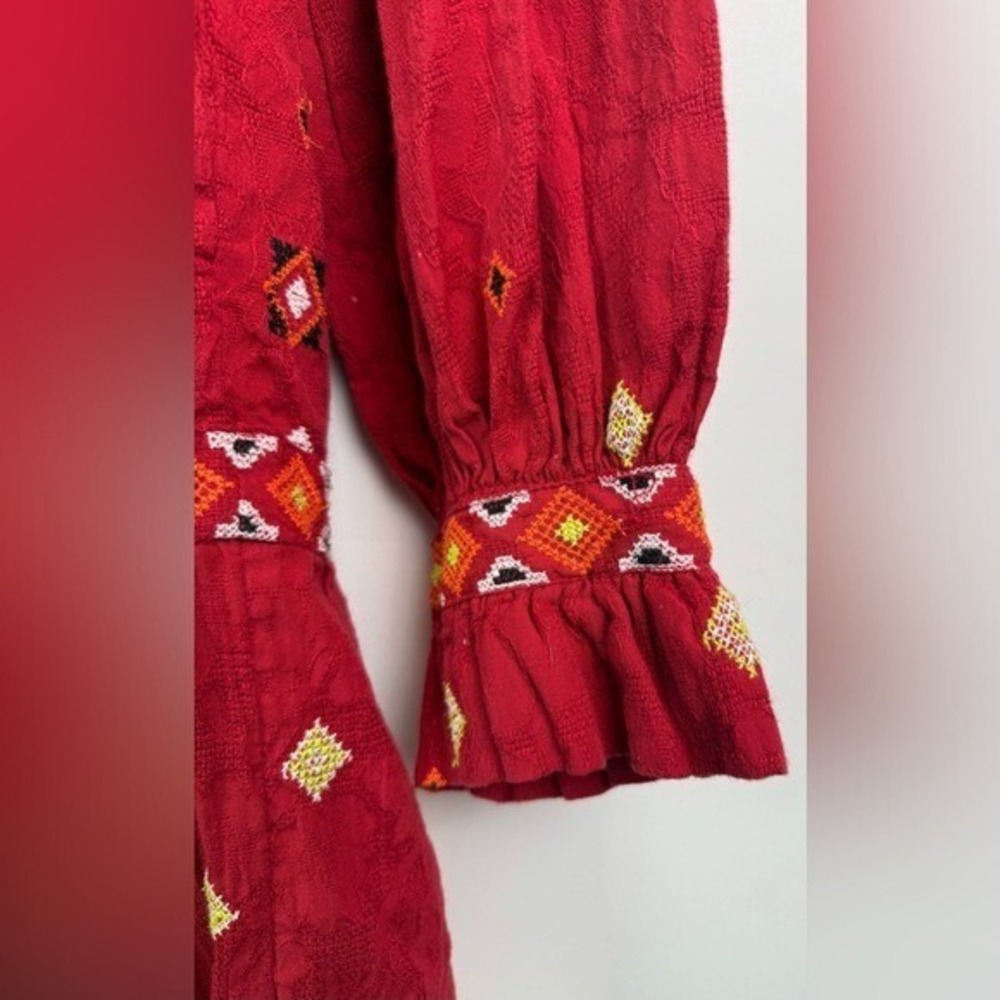ANTHROPOLOGIE Niamh Red Multi Embroidered Mini Dress Tunic Boho Aztec Chic Sz XS - Picture 7 of 14